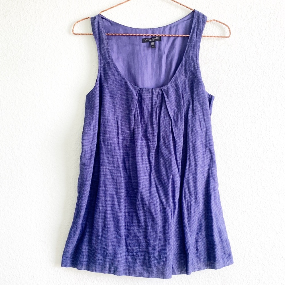 EILEEN FISHER cotton blend tank top blouse Petite XS sleeveless sparkle metallic